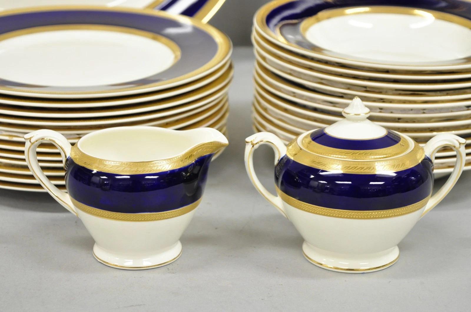 Antike Crown Ducal England Colfax Englisch Regency Kobaltblau & Gold 41 Stk. im Angebot 5