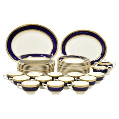 Antique Crown Ducal England Colfax English Regency Cobalt Blue & Gold 41 Pcs