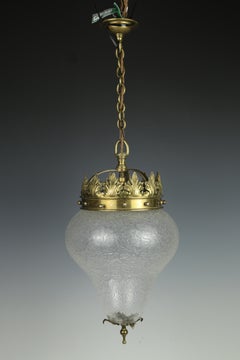 Antique Crown Pendant Light with Cracked Glass Teardrop Globe