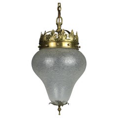 Vintage Crown Pendant Light with Cracked Glass Teardrop Globe