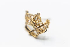 Antique Crown Pin with Diamonds in 18 Karat Yellow Gold
