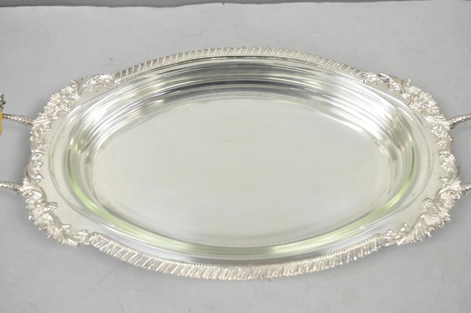 20th Century Antique Crown Silver Victorian Silver Plated Large Footed Serving Dish Platter For Sale