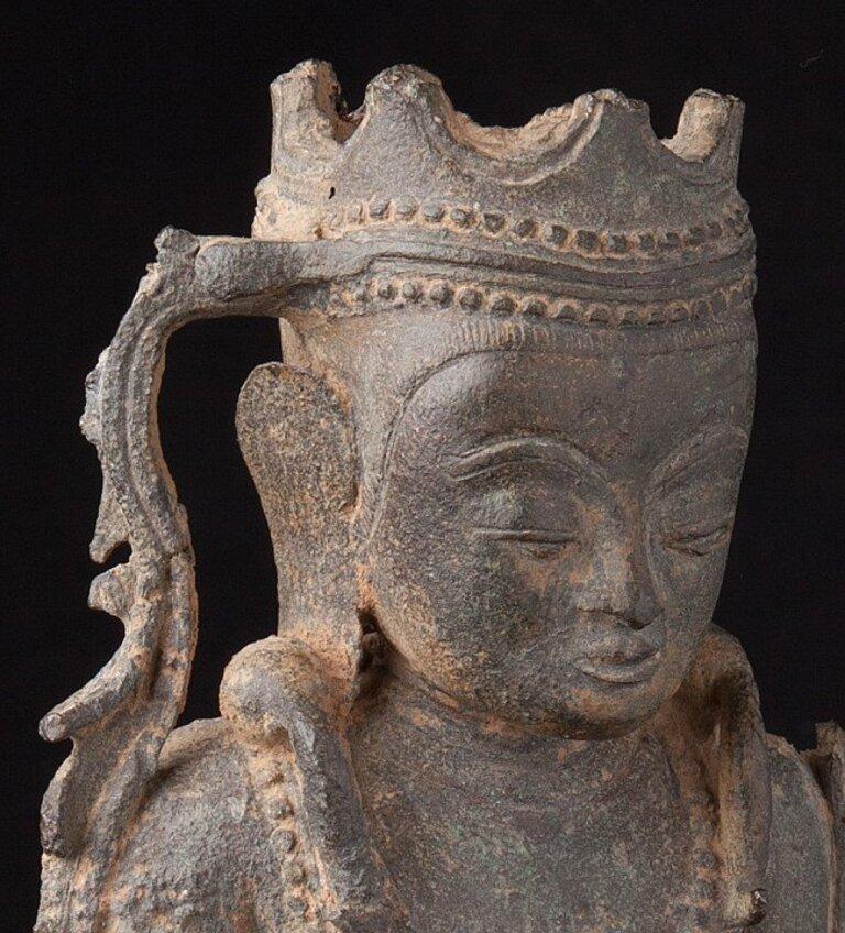 Antique Crowned Buddha Fragment from Burma Original Buddhas For Sale 4