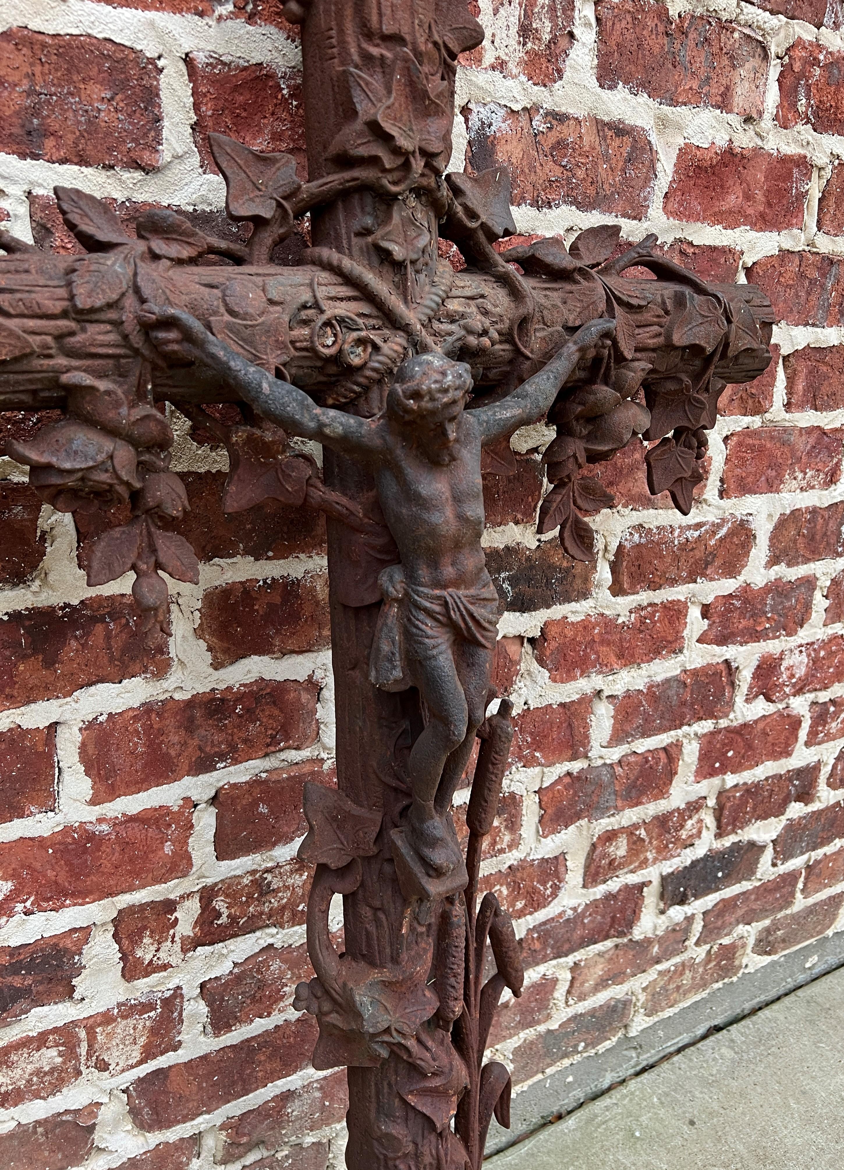 French Antique Crucifix Cross Cast Iron Garden Architectural Chapel Church Cemetery #1 For Sale