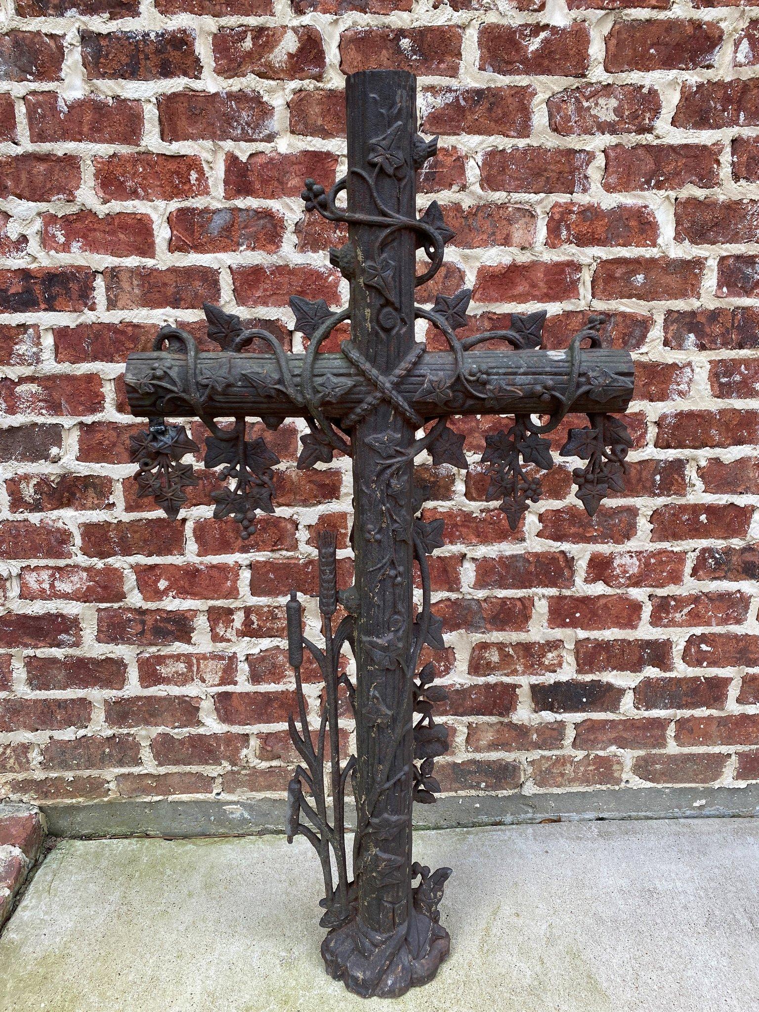 Antique Crucifix Cross Cast Iron Garden Architectural Chapel Church Cemetery 3