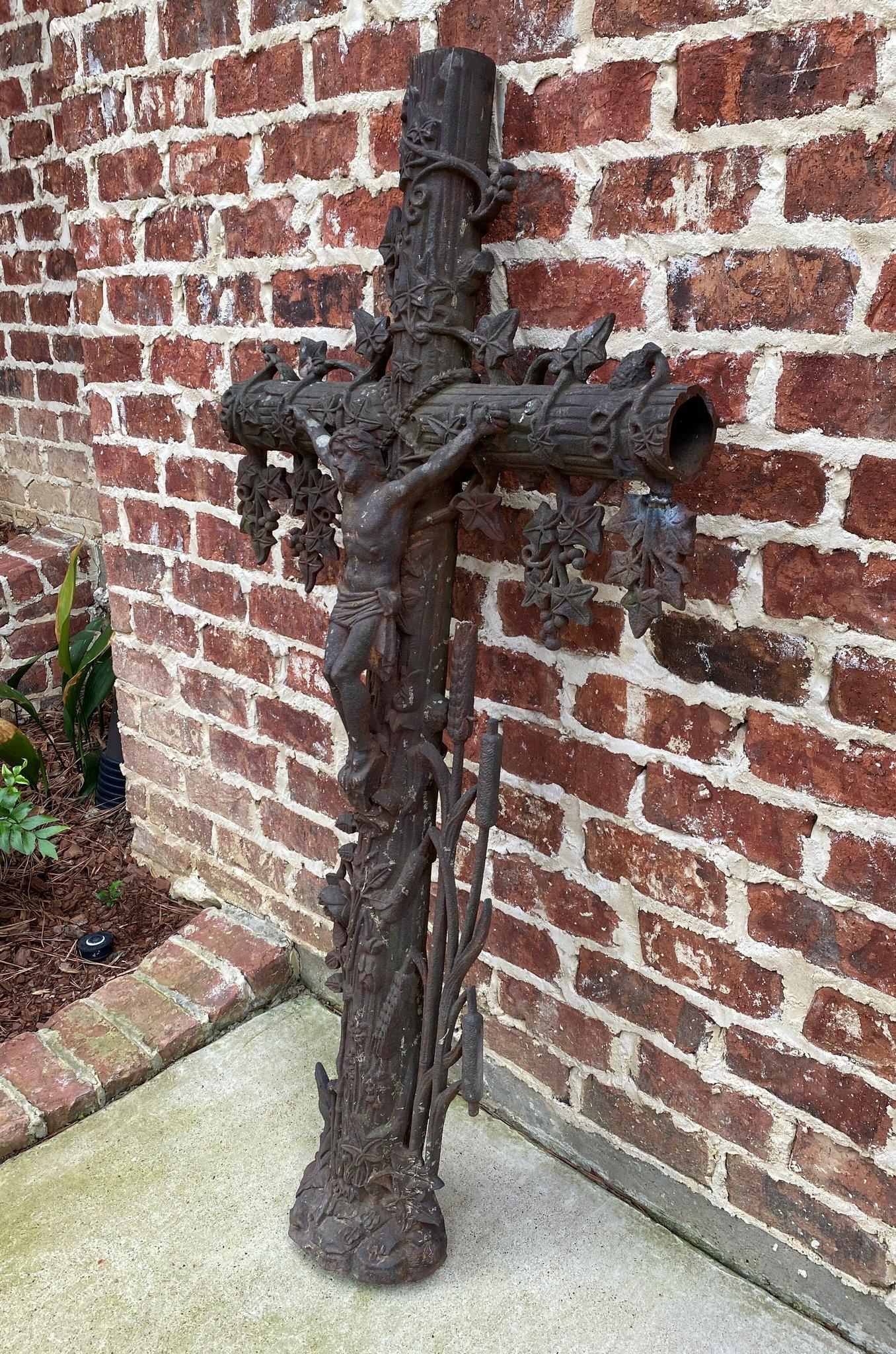 Antique Crucifix Cross Cast Iron Garden Architectural Chapel Church Cemetery 4