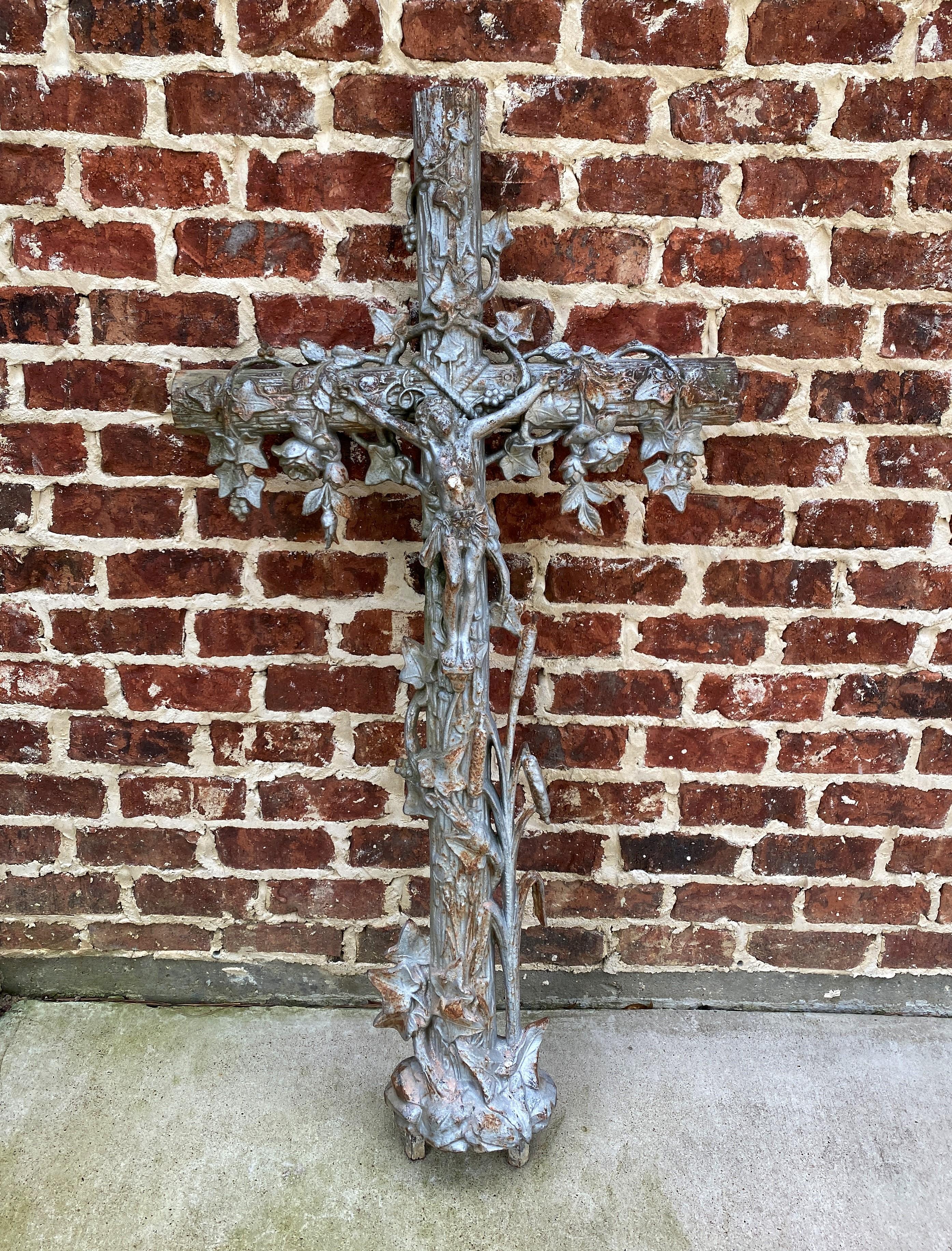 Antique Crucifix Cross Cast Iron Garden Architectural Chapel Church Cemetery 4