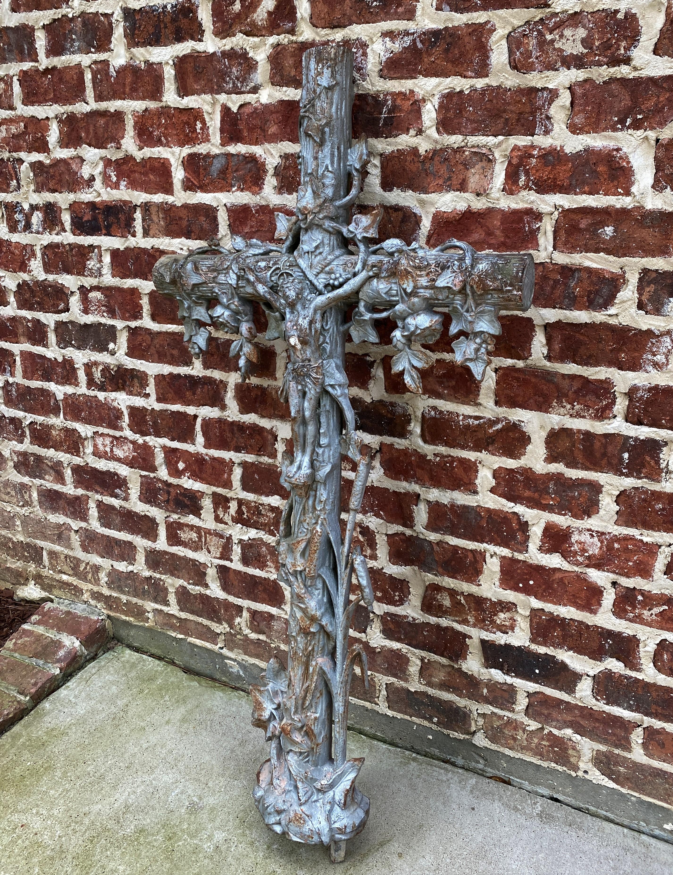 French Antique Crucifix Cross Cast Iron Garden Architectural Chapel Church Cemetery