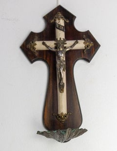 Antique Crucifix Holy Water Font French Napoleon III