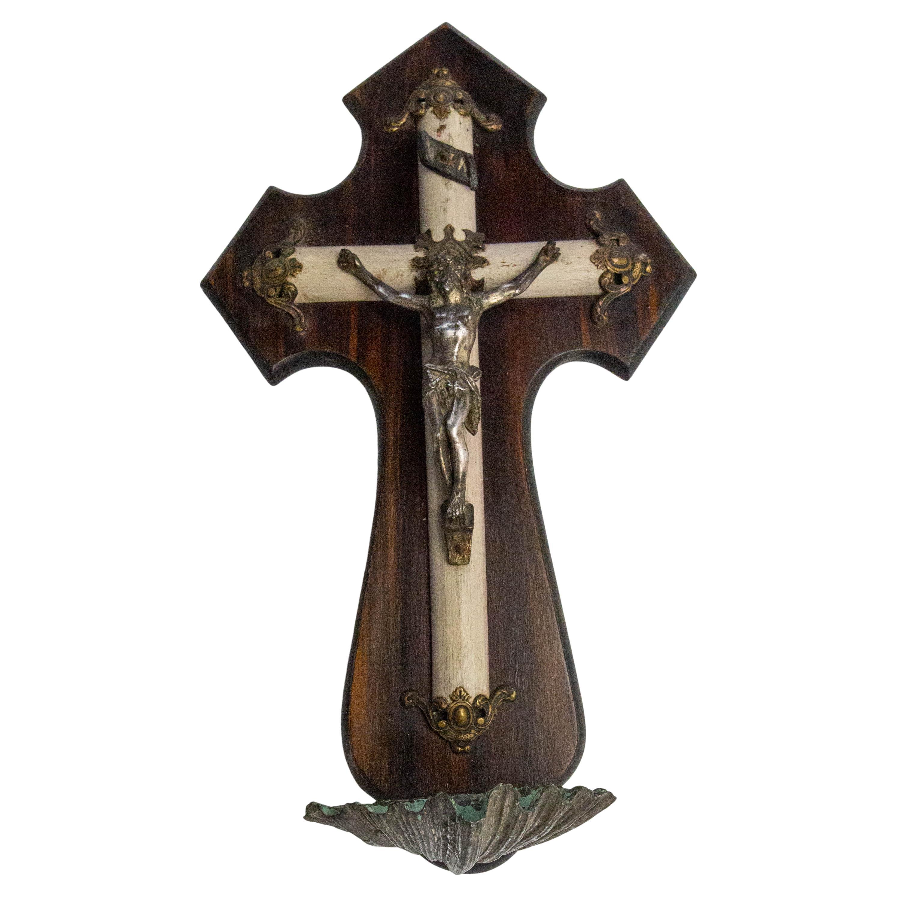 Antique Crucifix Holy Water Font French Napoleon III