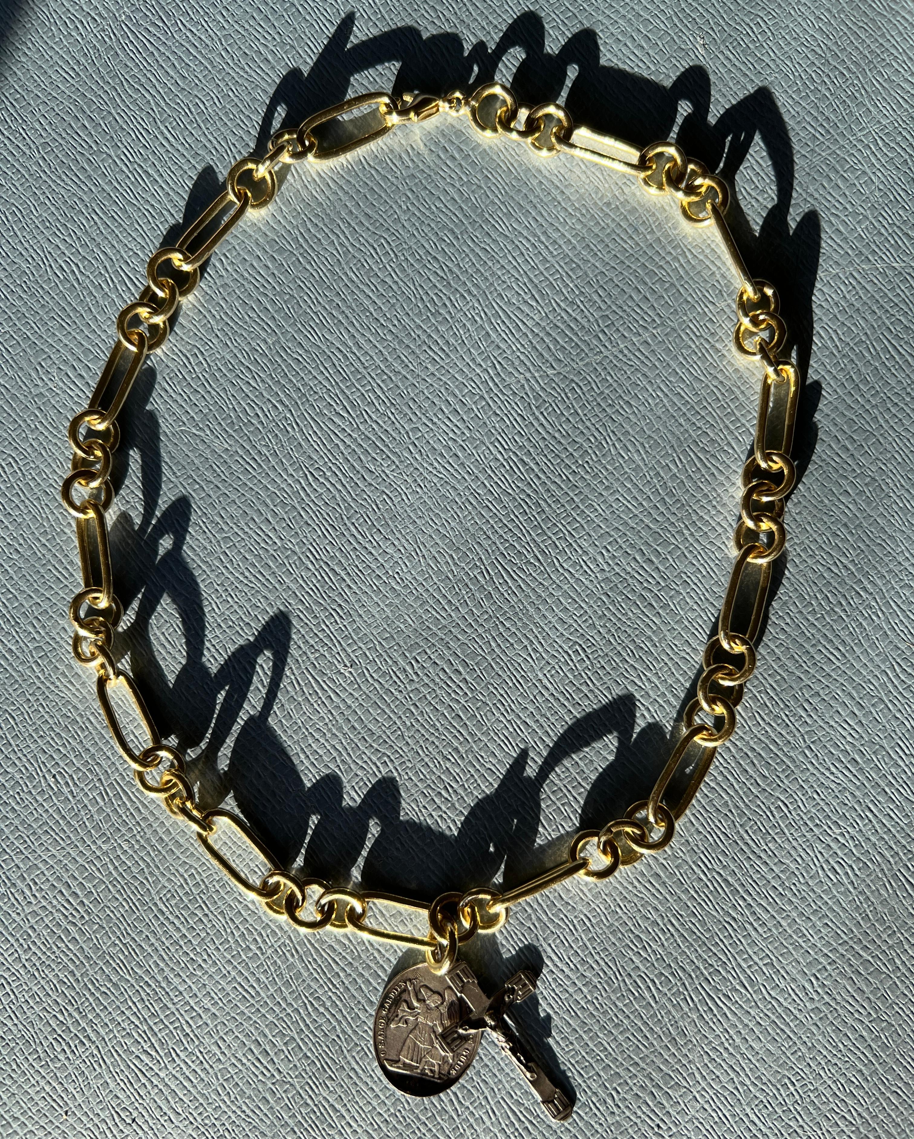 Contemporary Antique Crucifix Medal Necklace Guardian Angel Silver Vintage French