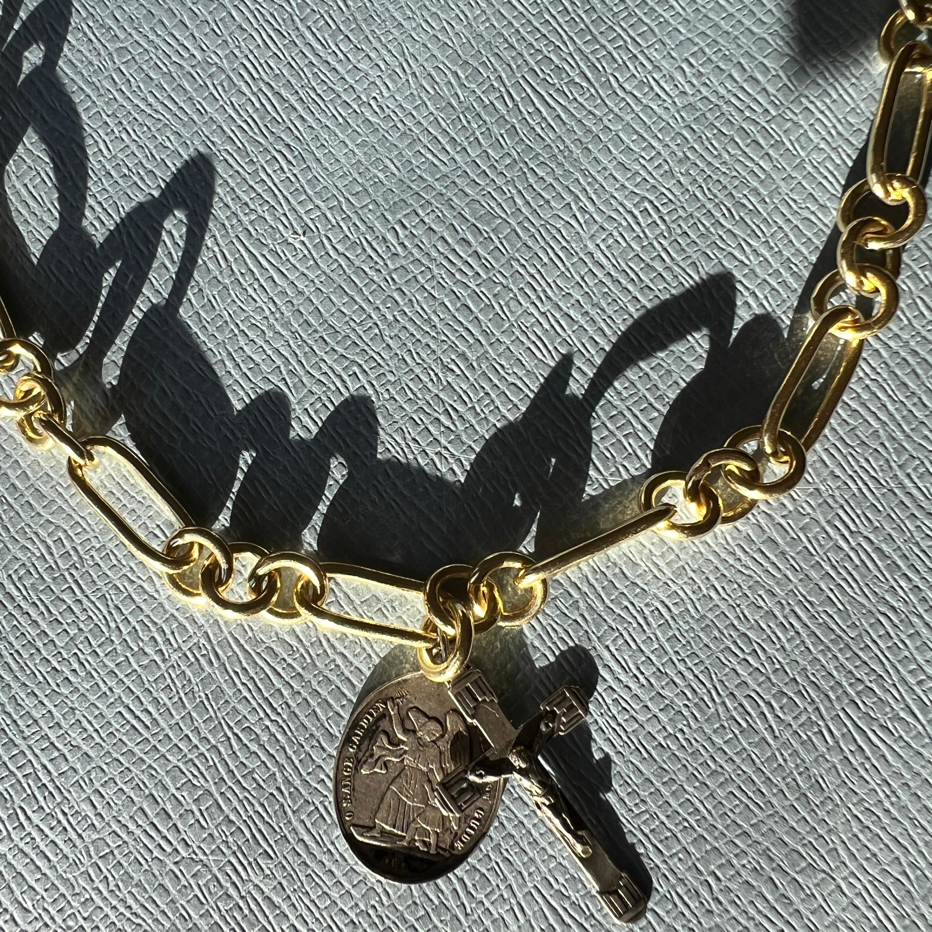 Women's Antique Crucifix Medal Necklace Guardian Angel Silver Vintage French