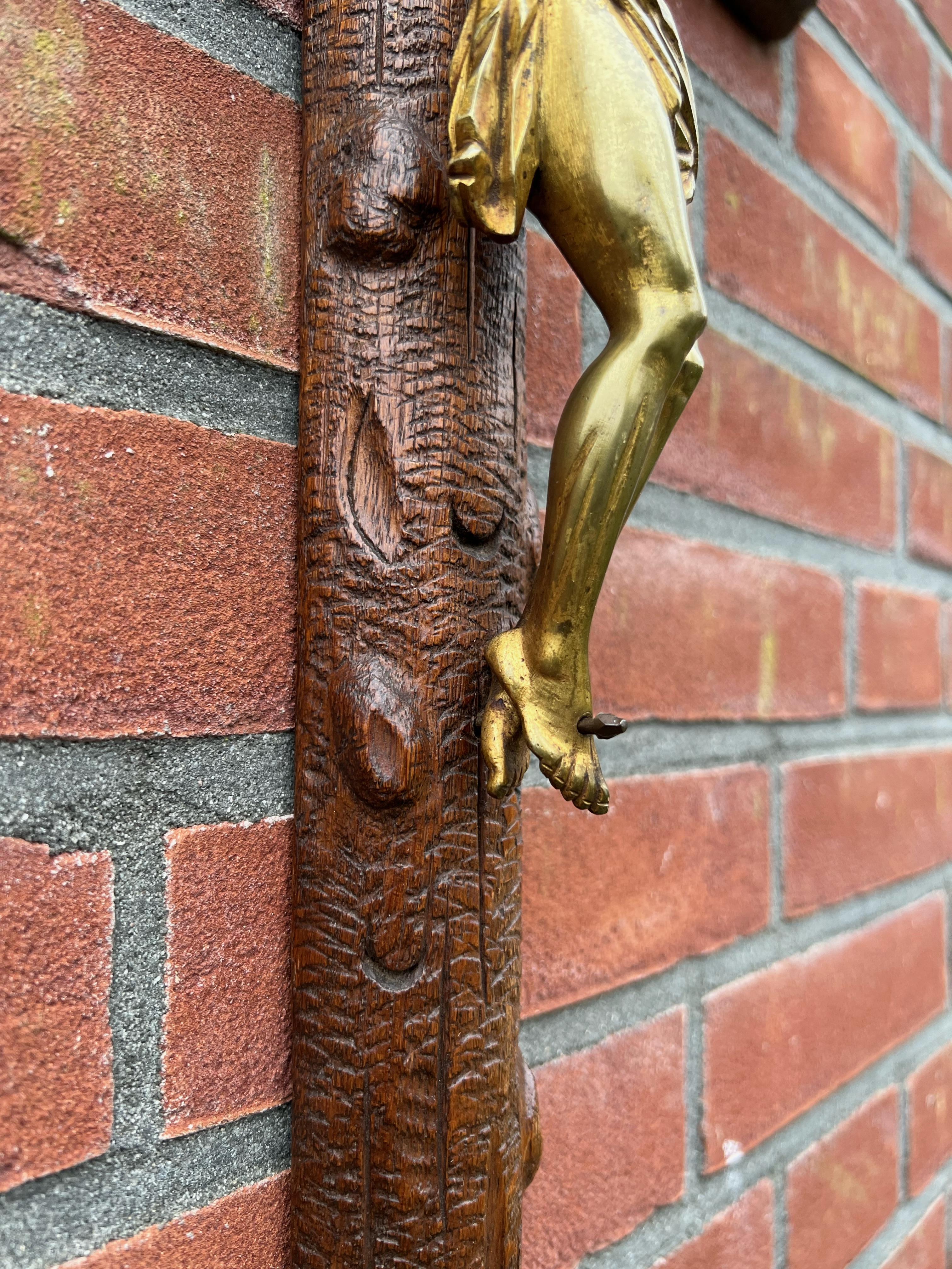 Antique Crucifix w. Fine Bronze Corpus and Stunning Hand Carved Nutwood Cross 4