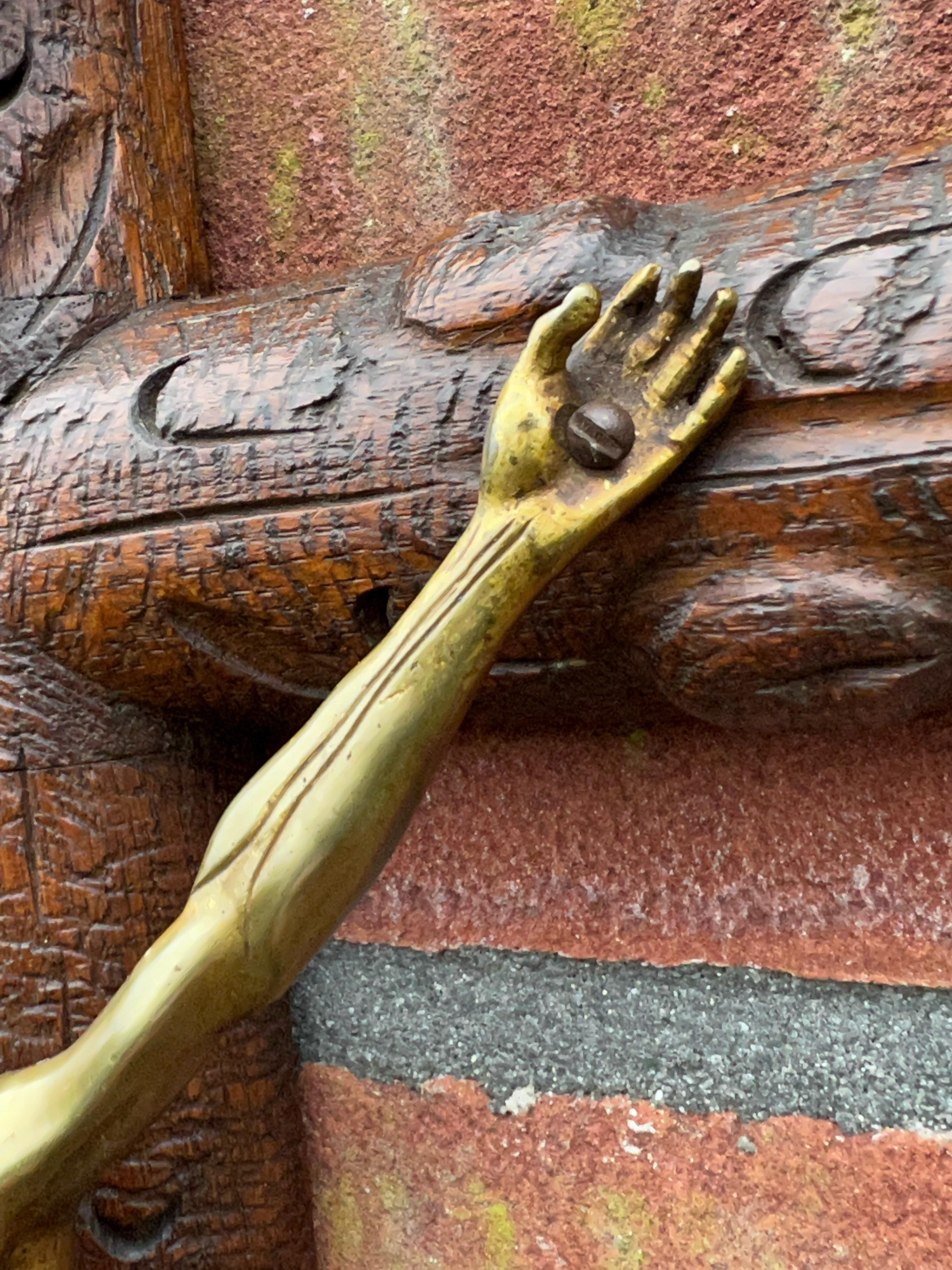 Antique Crucifix w. Fine Bronze Corpus and Stunning Hand Carved Nutwood Cross 5