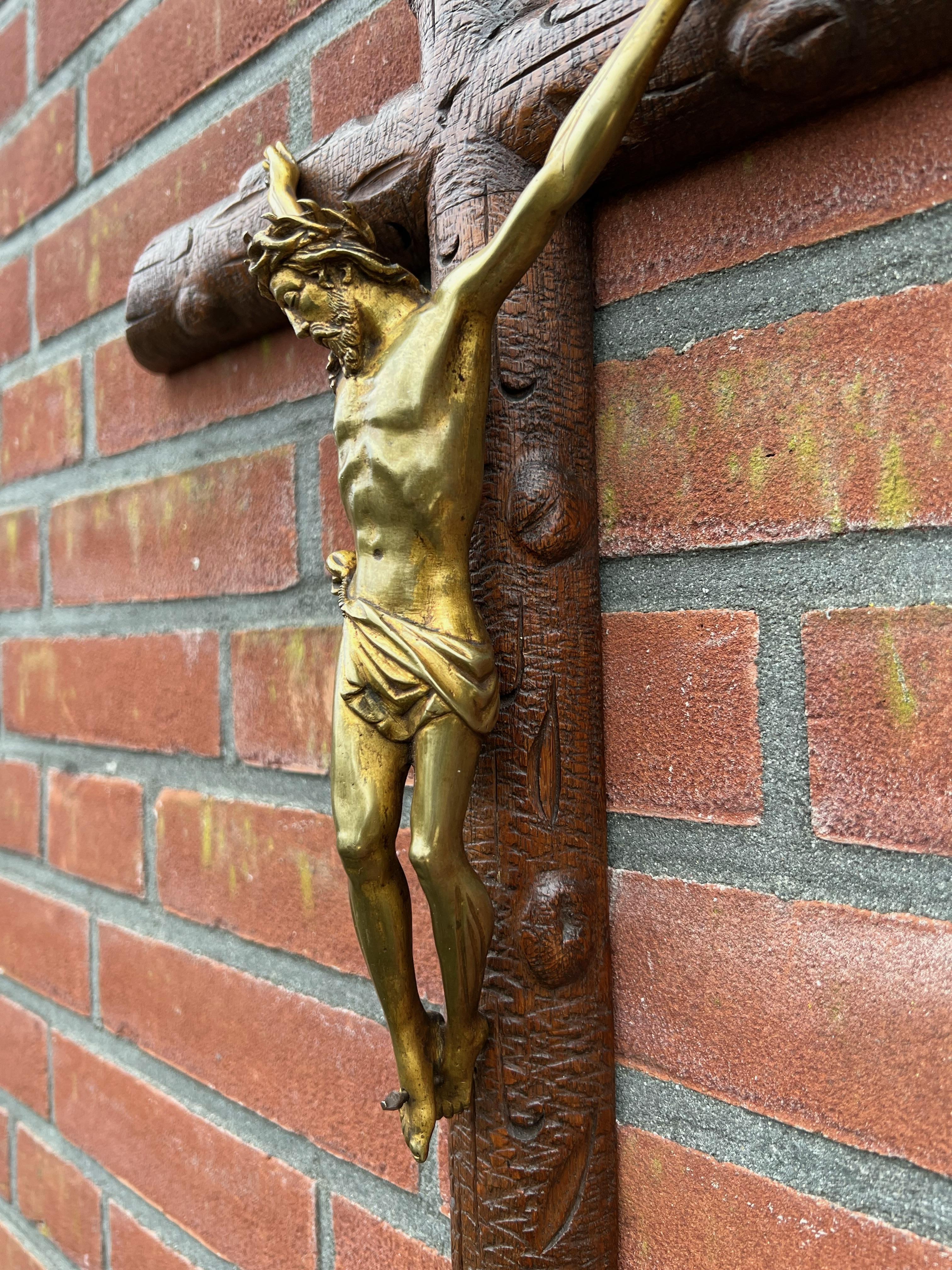 Antique Crucifix w. Fine Bronze Corpus and Stunning Hand Carved Nutwood Cross 8