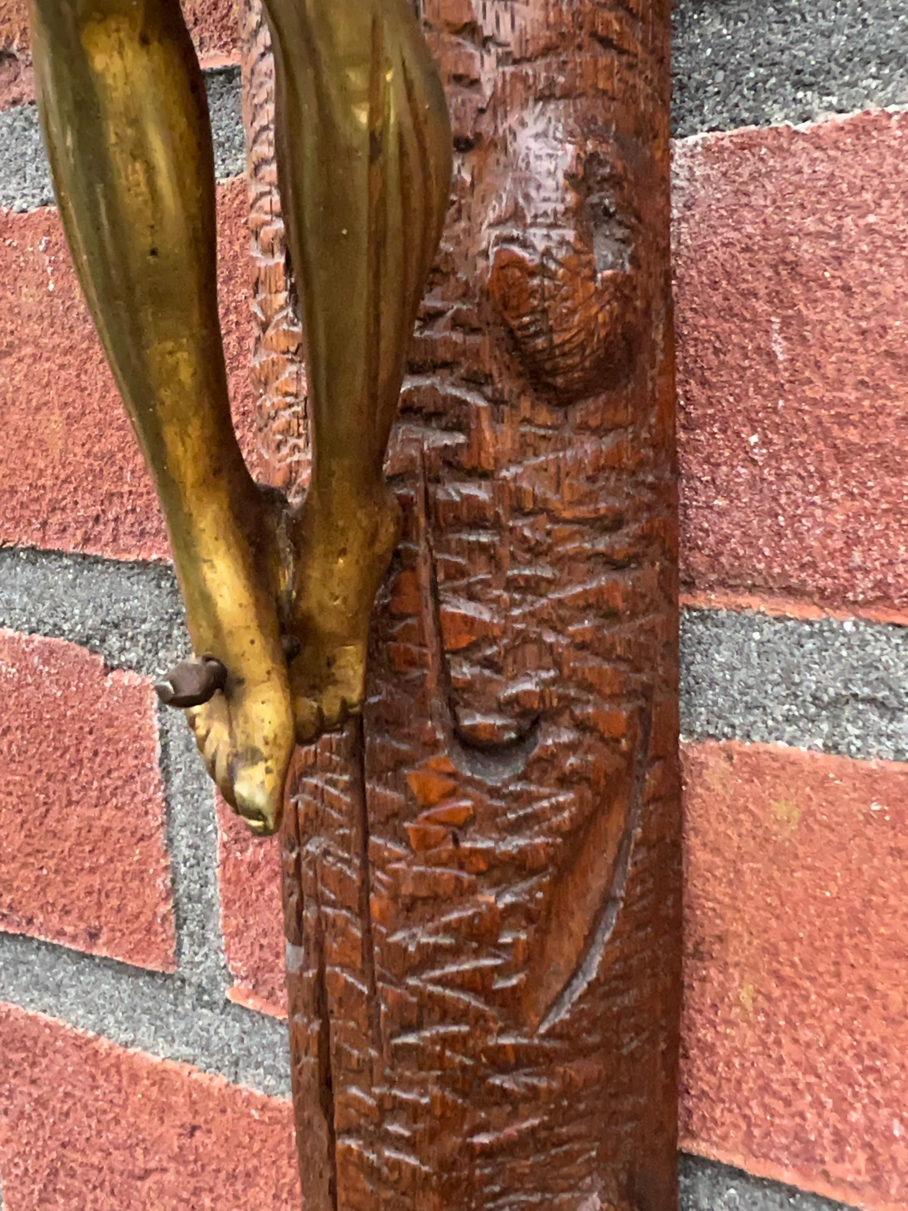 Antique Crucifix w. Fine Bronze Corpus and Stunning Hand Carved Nutwood Cross 9