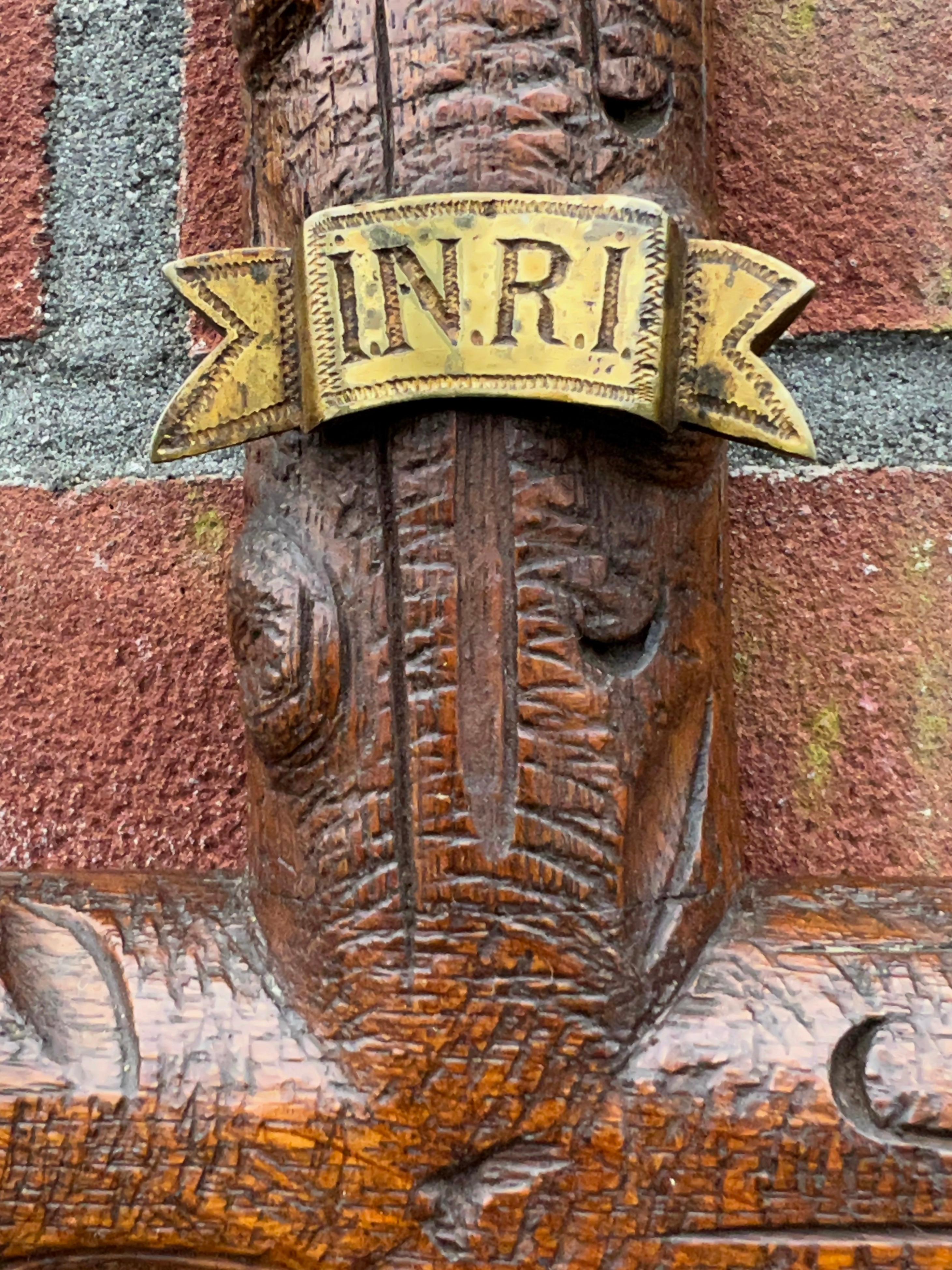 19th Century Antique Crucifix w. Fine Bronze Corpus and Stunning Hand Carved Nutwood Cross