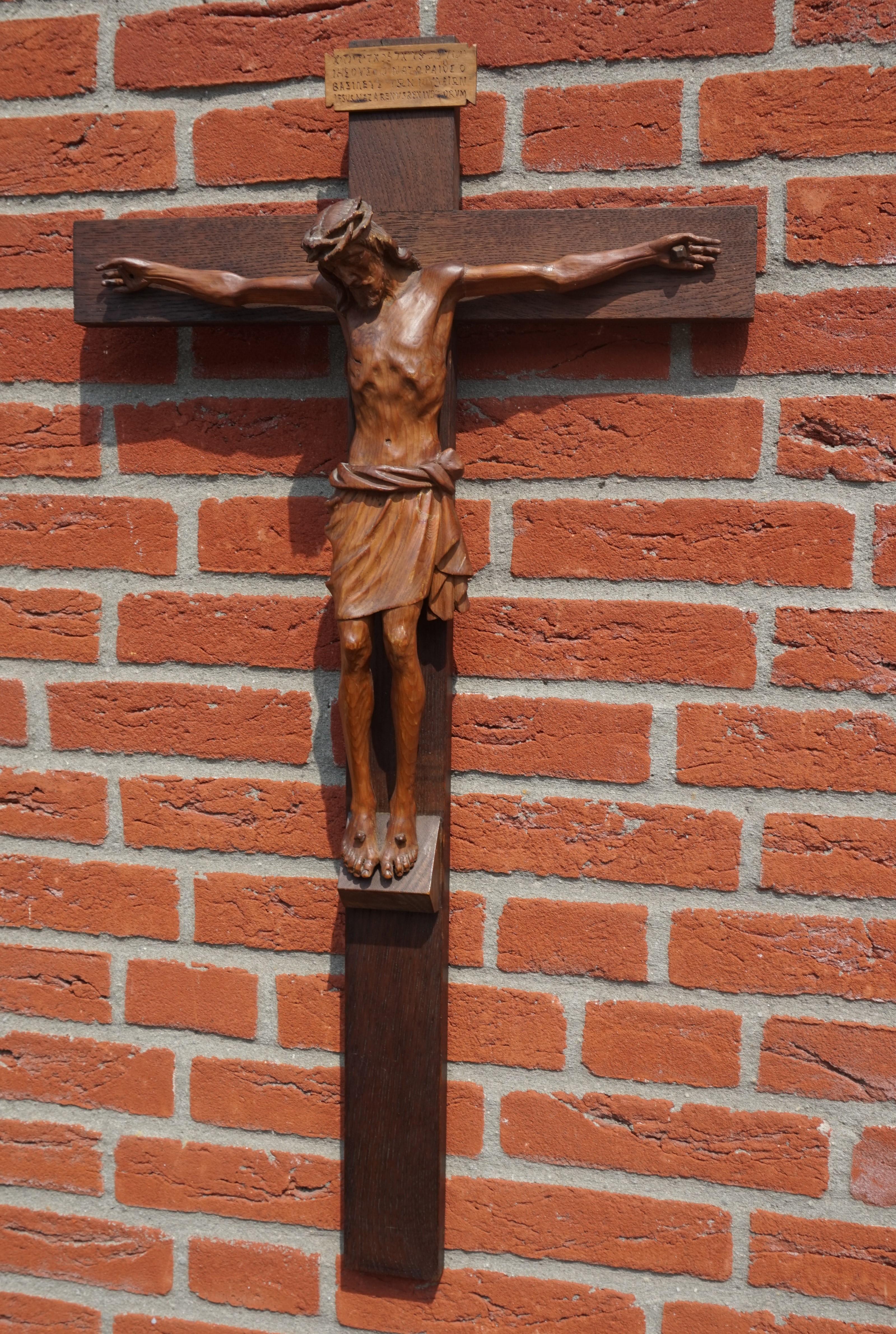 Large size and good quality carved crucifix with 'Jezus Nazarenus, Rex Judaeorum' text in 4 languages.

In the course of the past twelve months we have offered and sold a number of top-quality crafted church relics that were part of an extensive