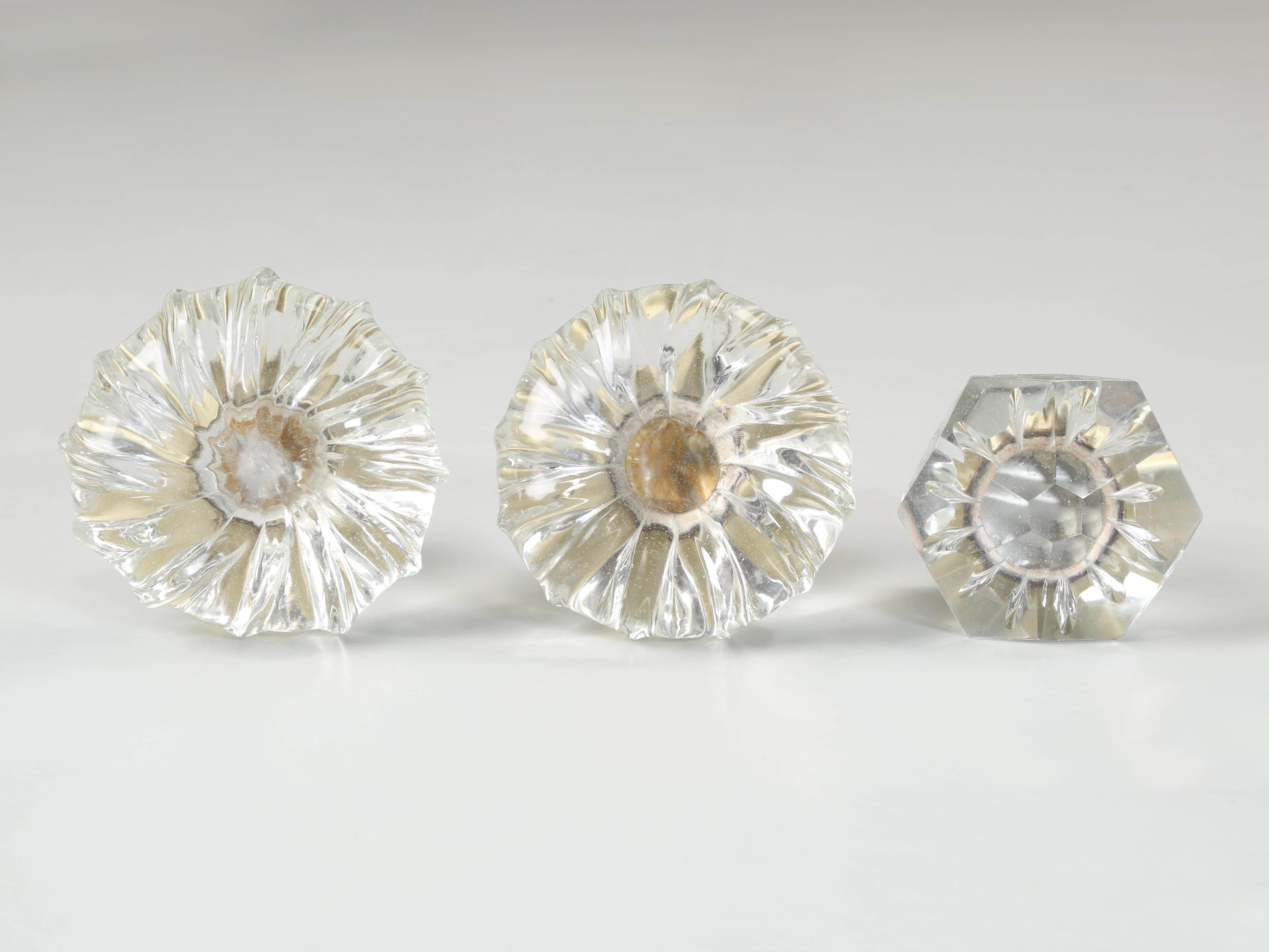 Antique Collection of (3) magnificent Crystal Door Pulls, Knobs or Curtain Tie-Backs. We seem to all have a different opinion as to what they were originally used for, whether they were curtain tie-backs or oversize door pulls or door knobs.