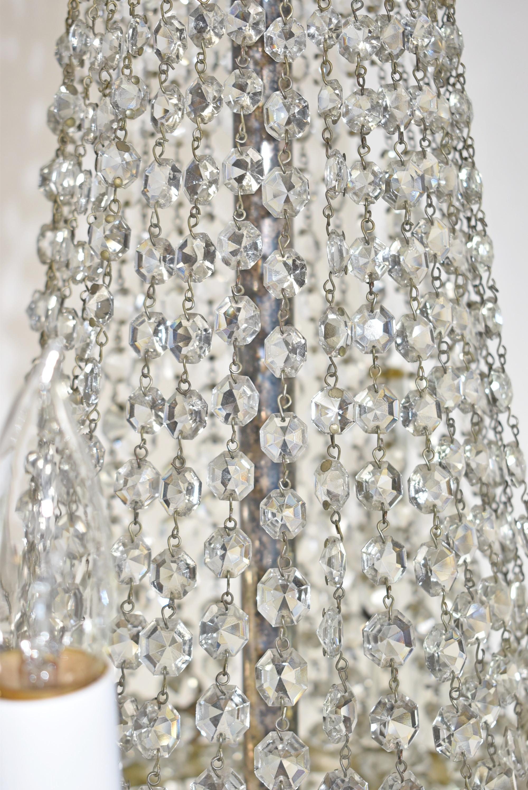Antique Crystal and Brass Chandelier For Sale 6