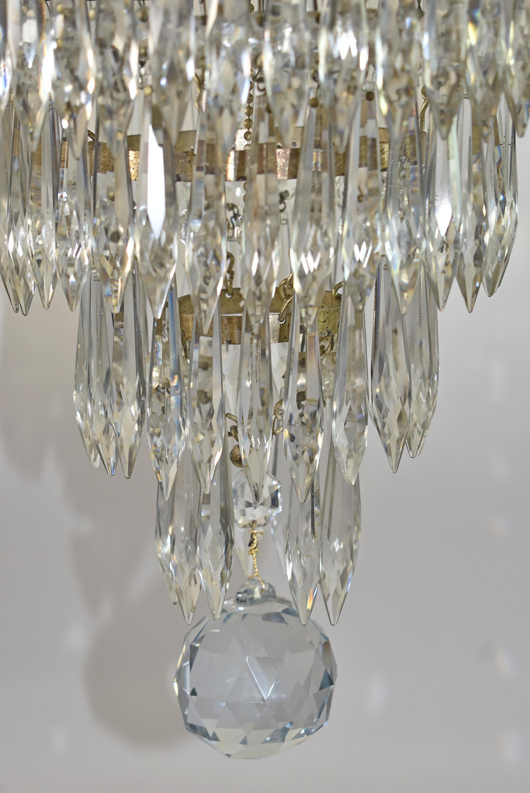 Antique Crystal and Brass Chandelier For Sale 7