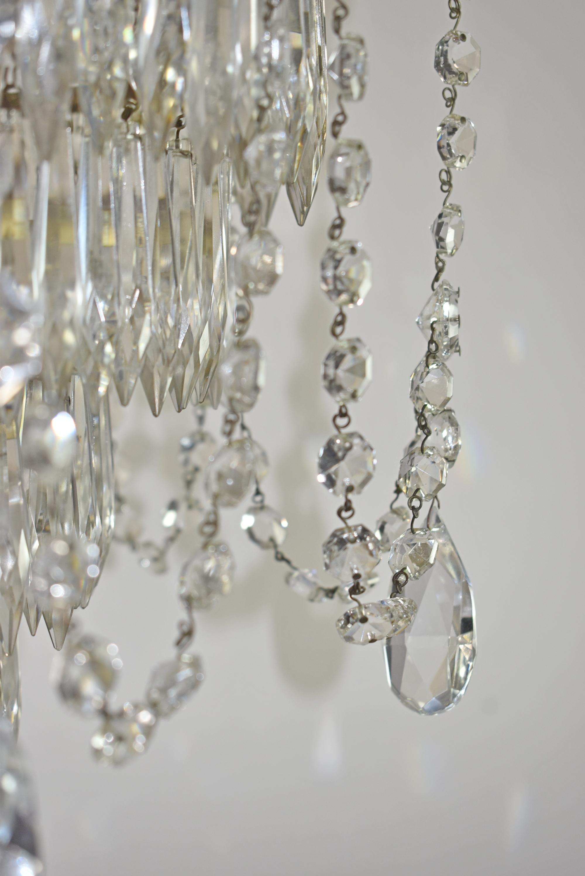 Antique Crystal and Brass Chandelier For Sale 8
