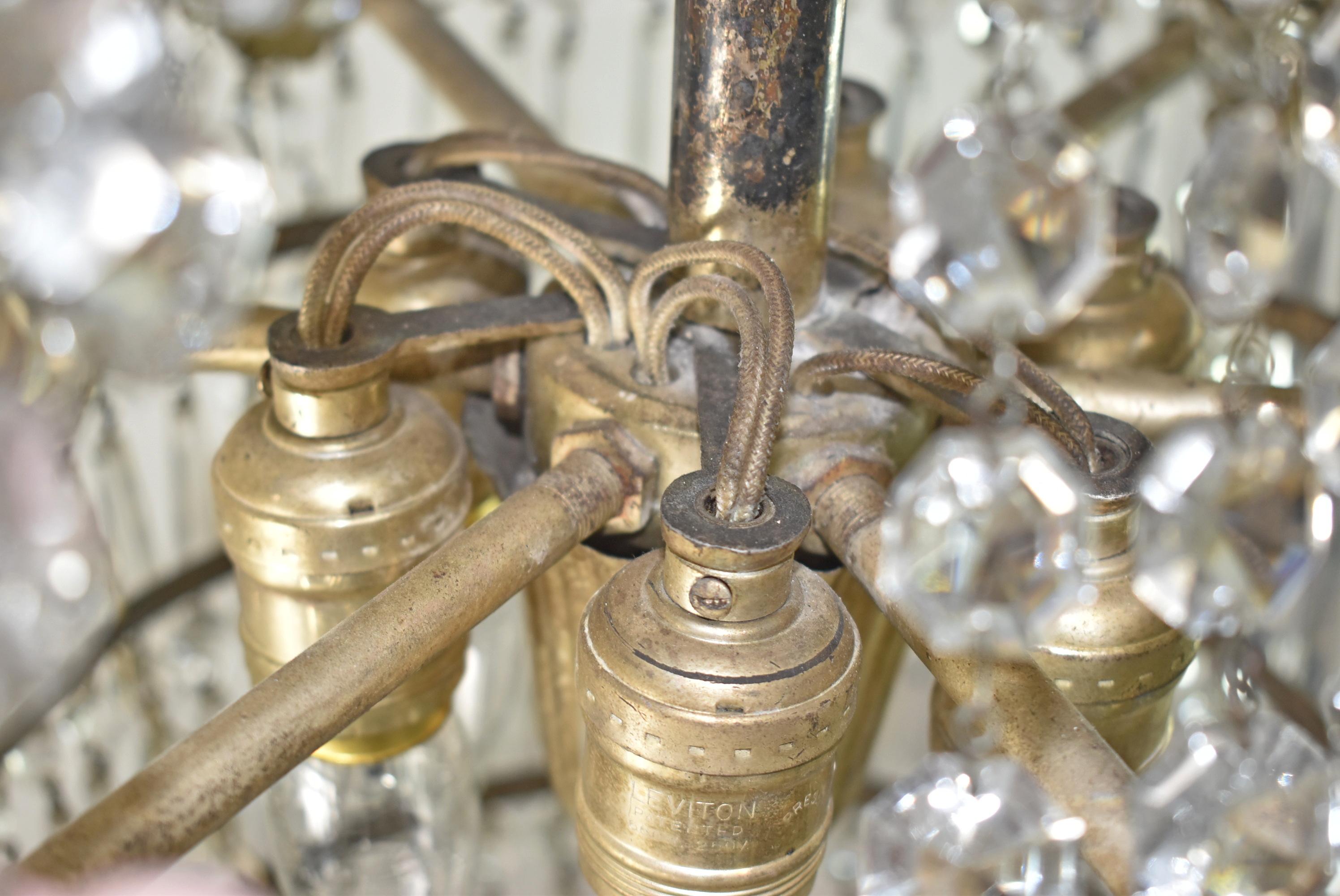 Antique Crystal and Brass Chandelier For Sale 9
