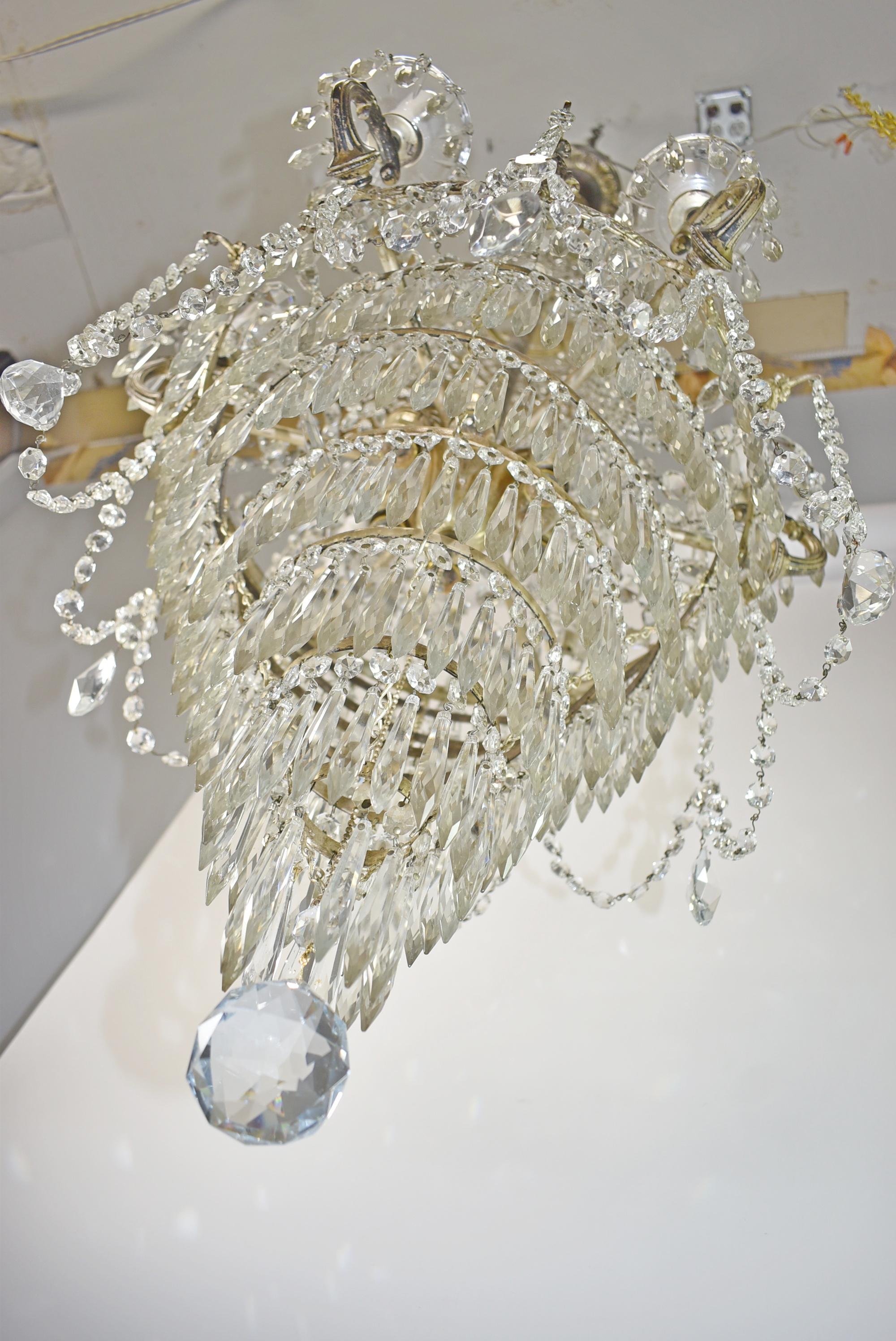 Antique Crystal and Brass Chandelier For Sale 11