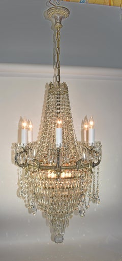 Antique Crystal and Brass Chandelier