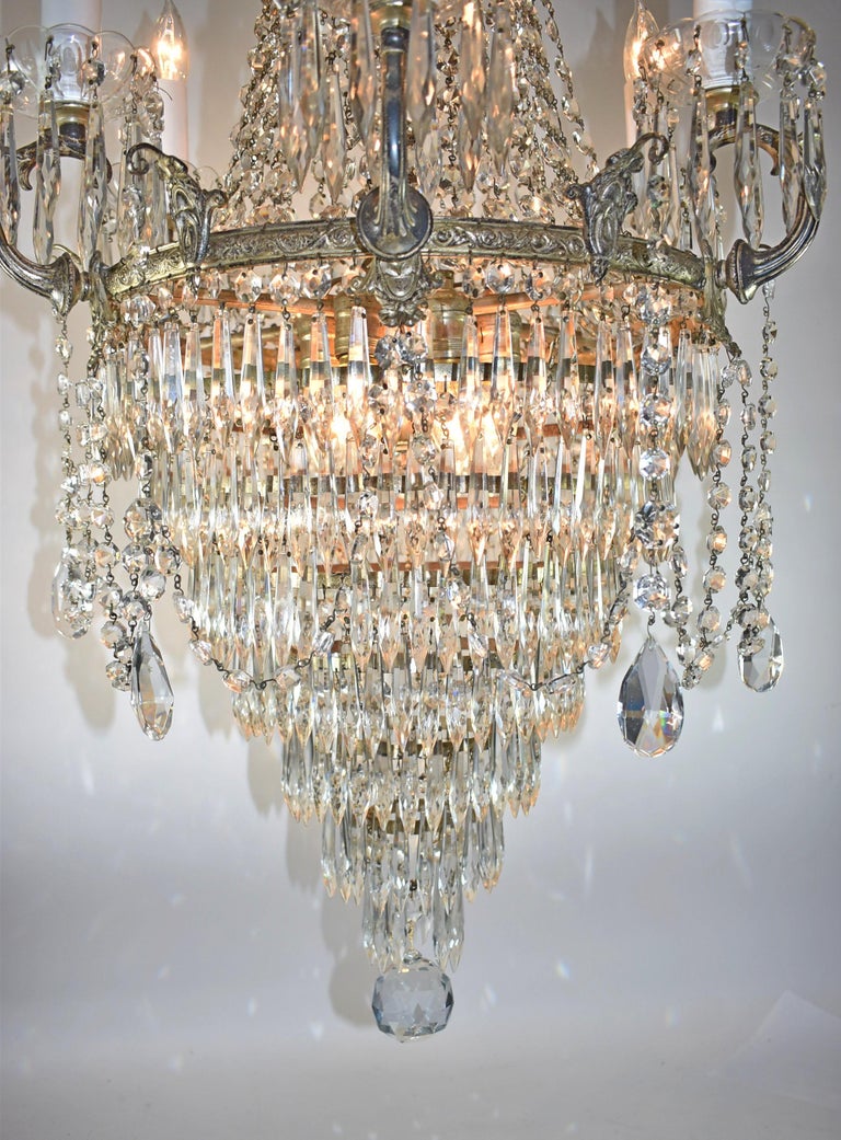 Antique Crystal and Brass Chandelier For Sale at 1stDibs