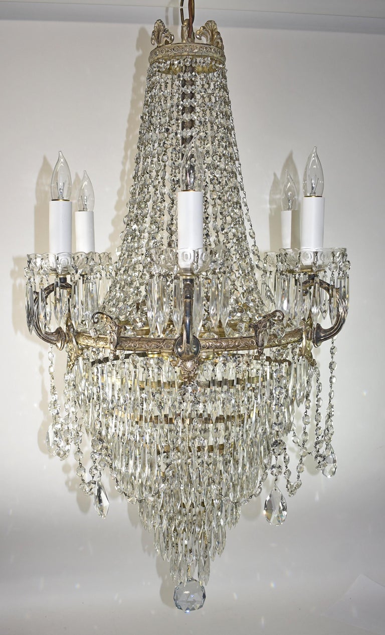 Antique Crystal and Brass Chandelier For Sale at 1stDibs