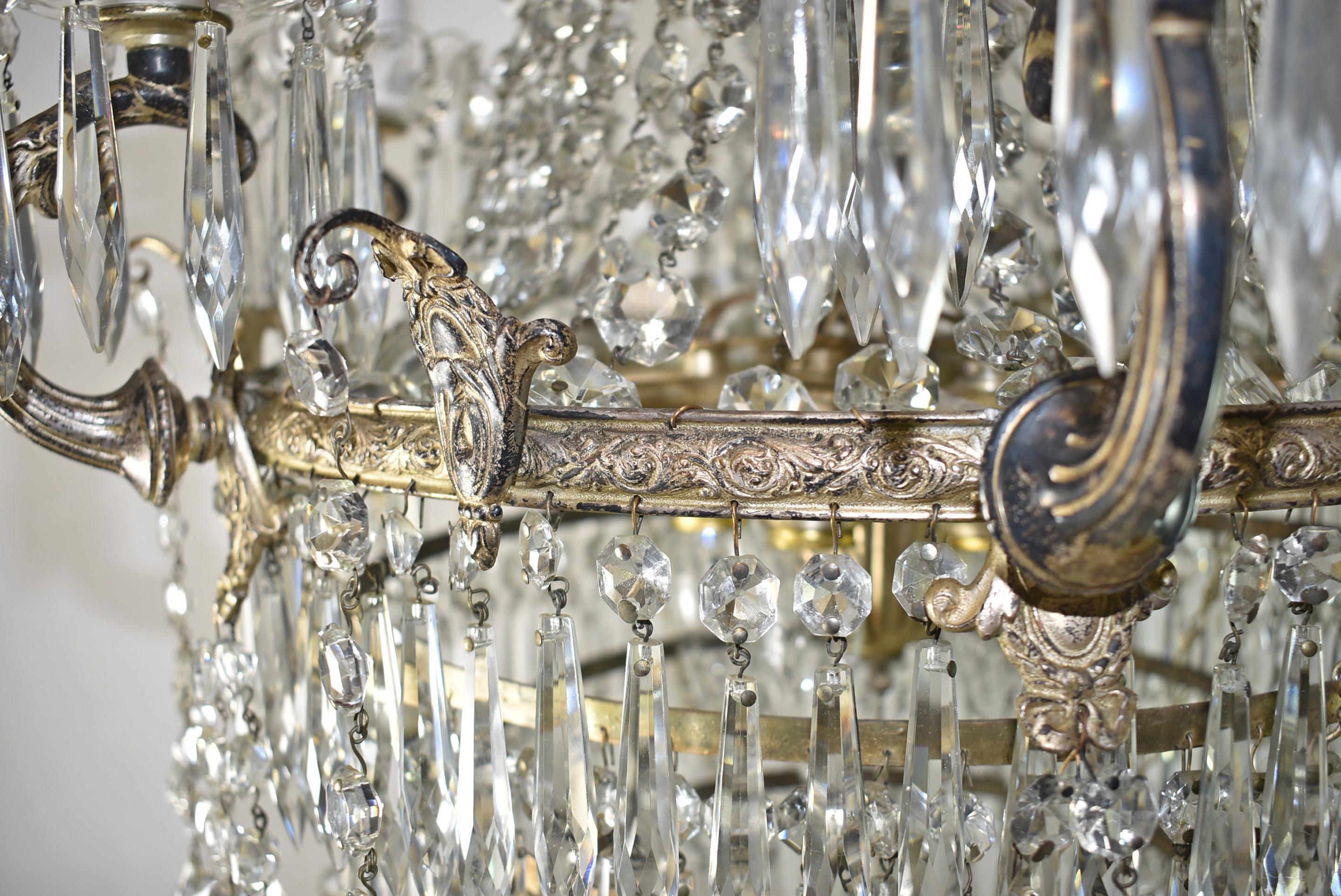 Antique Crystal and Brass Chandelier For Sale 3