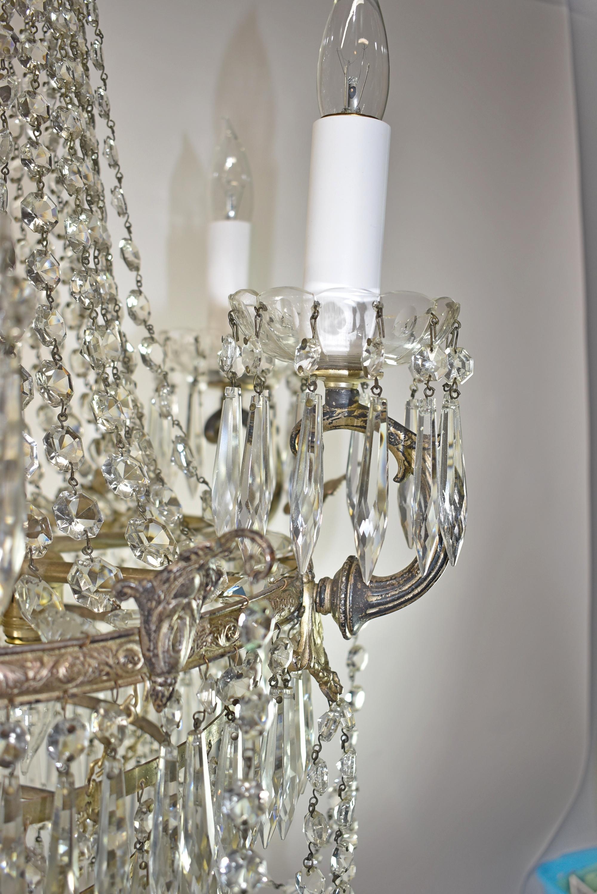Antique Crystal and Brass Chandelier For Sale 4