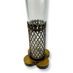 Antique Crystal and Bronze Flask, Neo-Gothic Style, Charles X Era, 19th Century