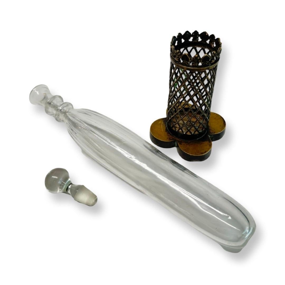 Early 20th Century Antique Crystal and Bronze Flask, Neo-Gothic Style, Charles X Era, 19th Century For Sale
