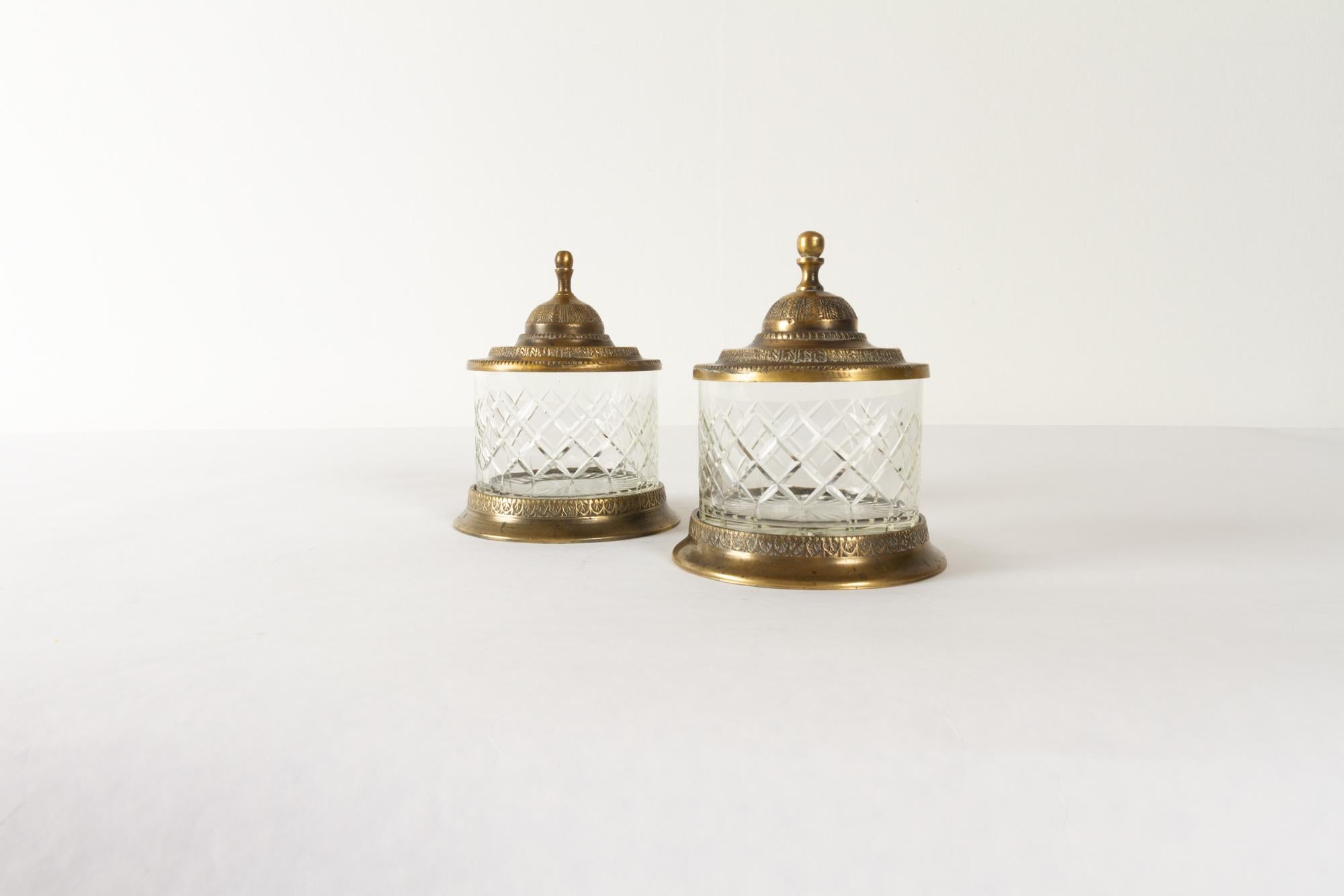 Antique Crystal and Bronze Jars 19th Century Set of 2 1