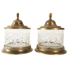 Antique Crystal and Bronze Jars 19th Century Set of 2