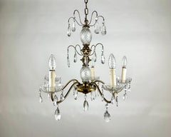 Antique Crystal and Gilt Brass Chandelier 1920s, France