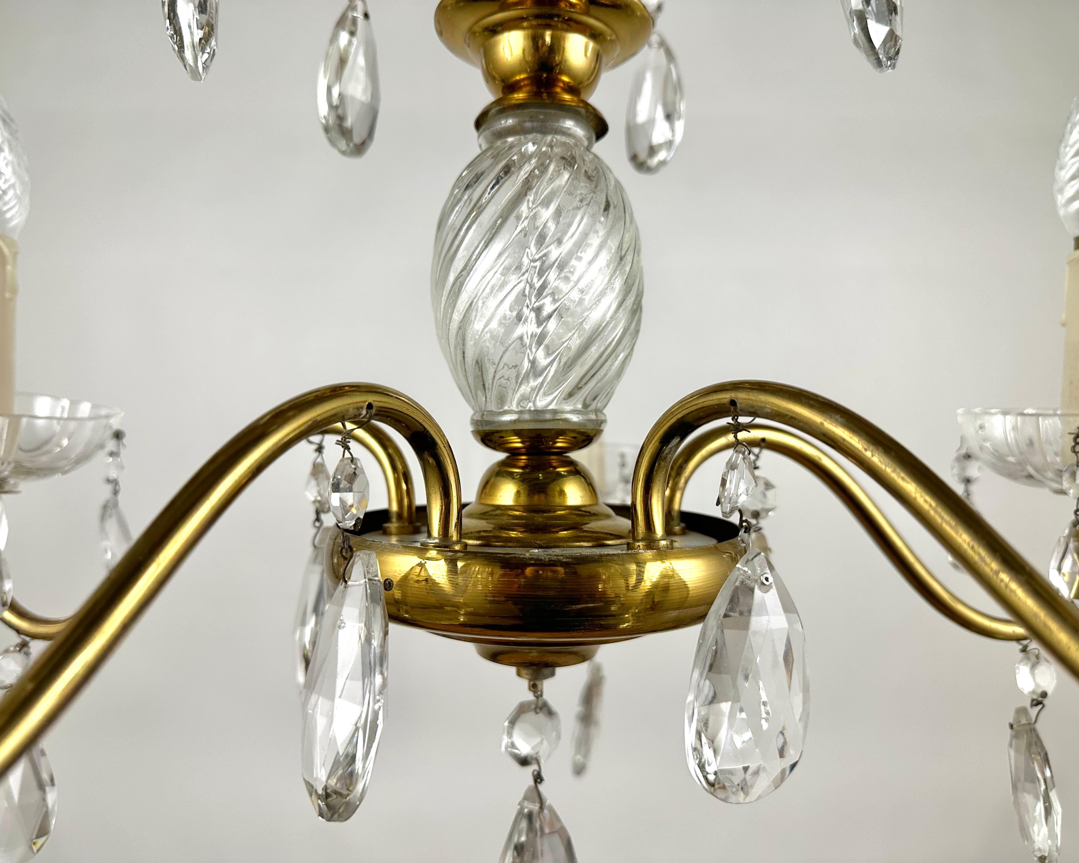 Early 20th Century Antique Crystal and Gilt Brass Chandelier 1920s, France For Sale