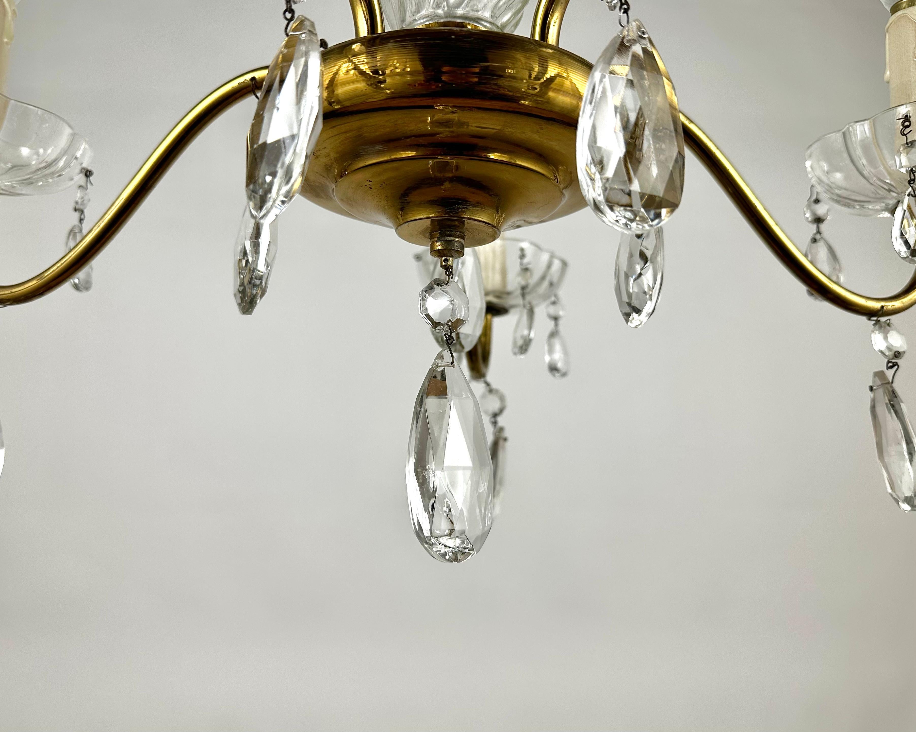 Antique Crystal and Gilt Brass Chandelier 1920s, France For Sale 1
