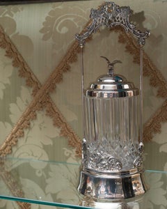 Antique Crystal and Silver Plate Pickle Jar with Eagle Finial