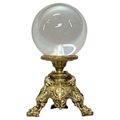 Antique Crystal Ball on Solid Brass Gothic Style Base