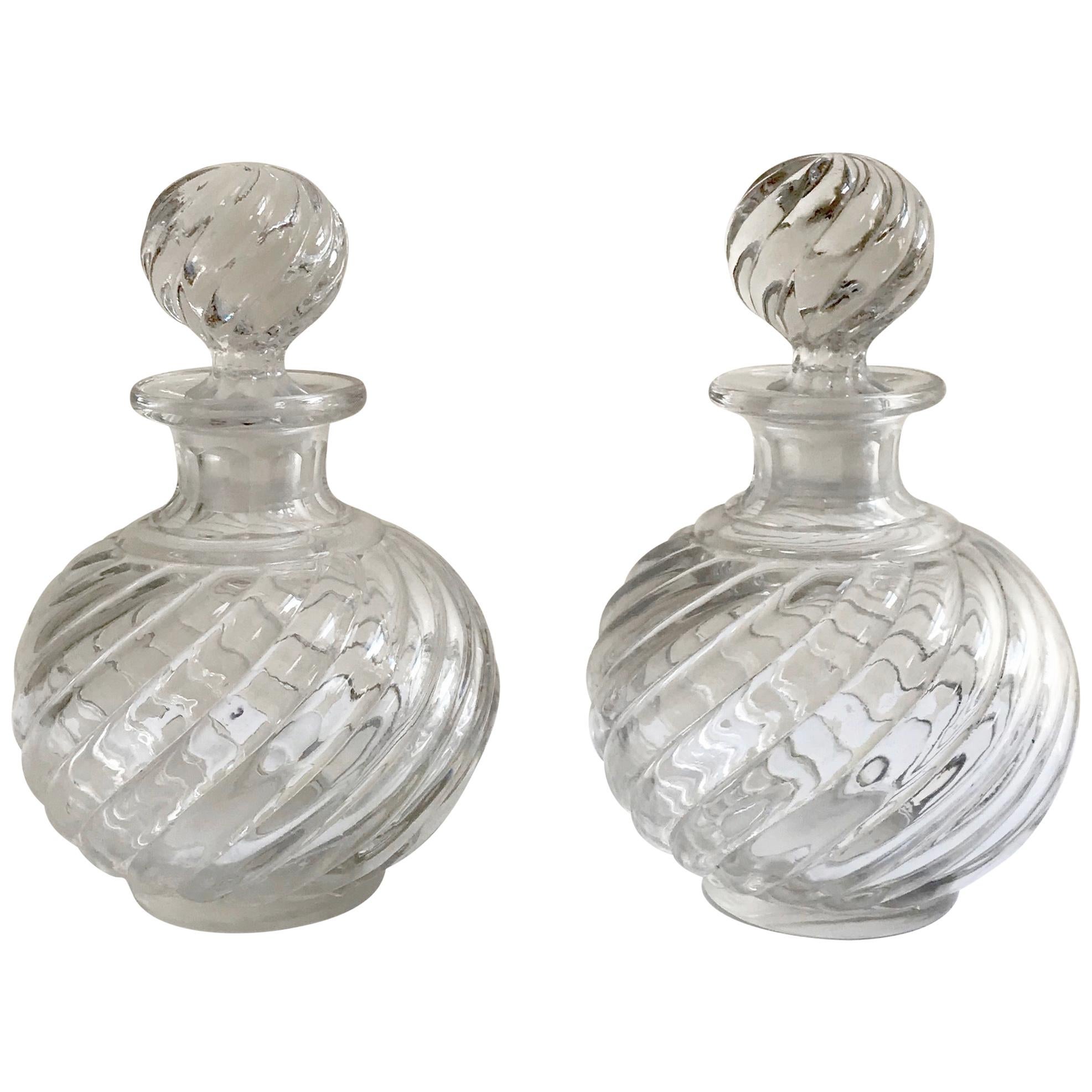 Antique Crystal Bamboo Swirl Perfume Bottles by Baccarat