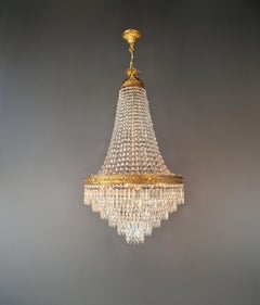 Antiguo candelabro de cesta de cristal estilo Directoire de latón restaurado Imperio Italia