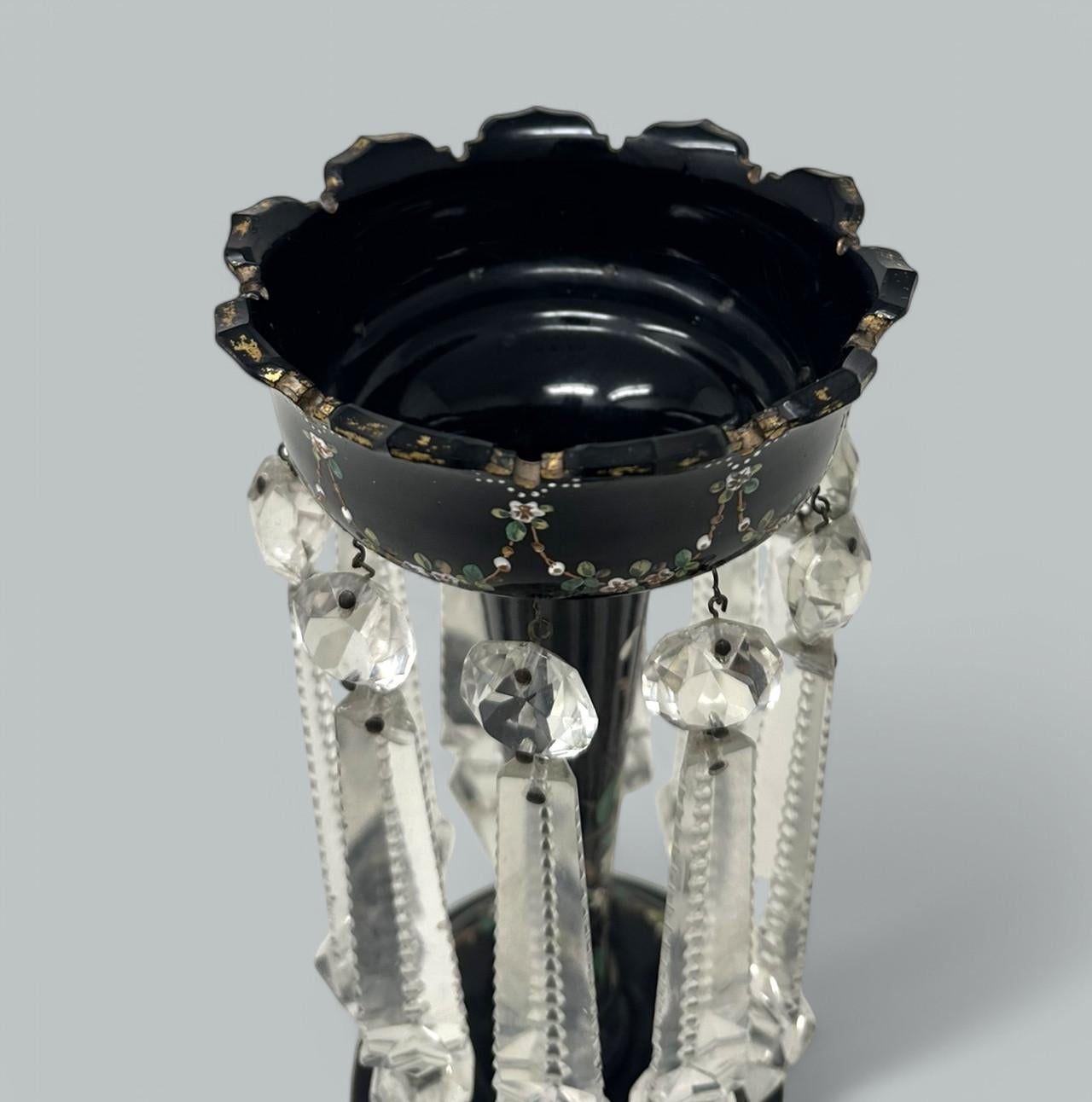 Ceco Antico vaso portacandele in cristallo di Boemia con smalto dorato nero in vendita