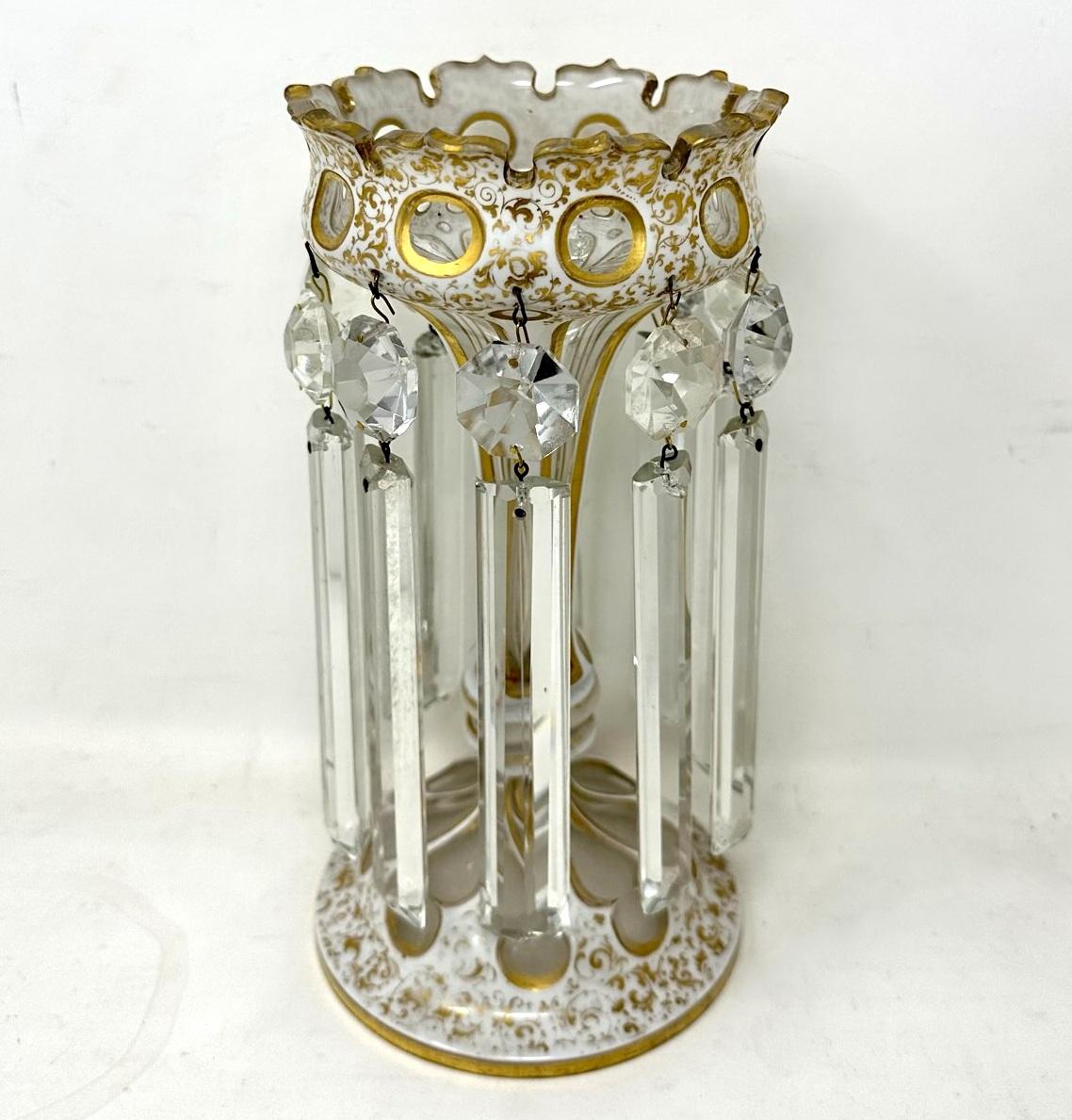 A Stylish Example of a Fine Single Bohemian Hand Cut Crystal White Enamel Lusters or Candlestick of outstanding quality and of standard proportions. Third Quarter of the Nineteenth Century, possibly earlier. 

With unusual trumpet form support