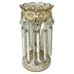 Vase bougeoir ancien lustre en cristal de Bohème et émail doré couleur crème