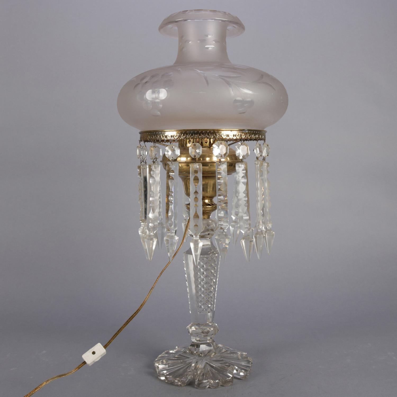antique lamp with hanging crystals