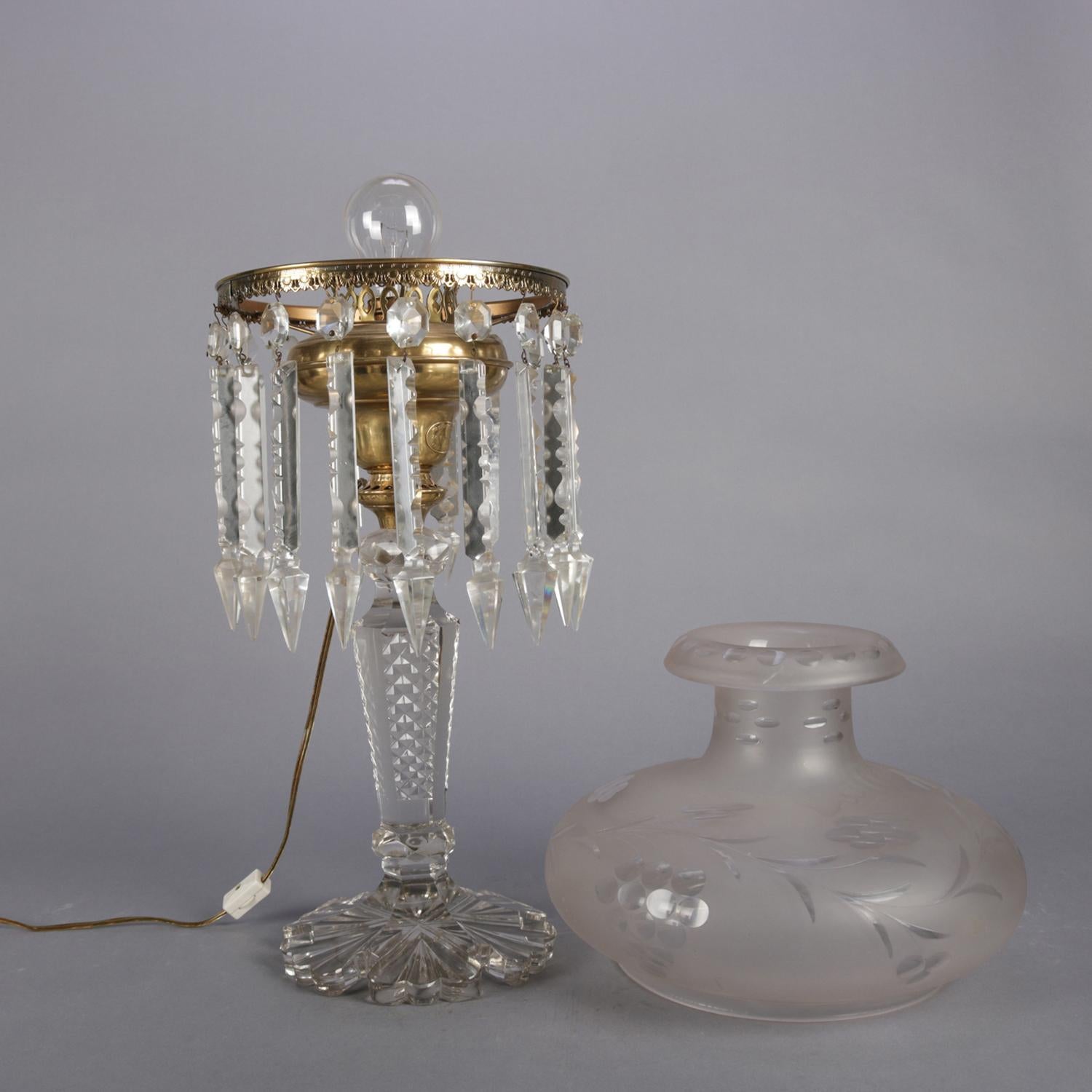 Antique Crystal & Brass J.G. Webb Electrified Solar Lamp with Prisms, circa 1840 In Good Condition In Big Flats, NY