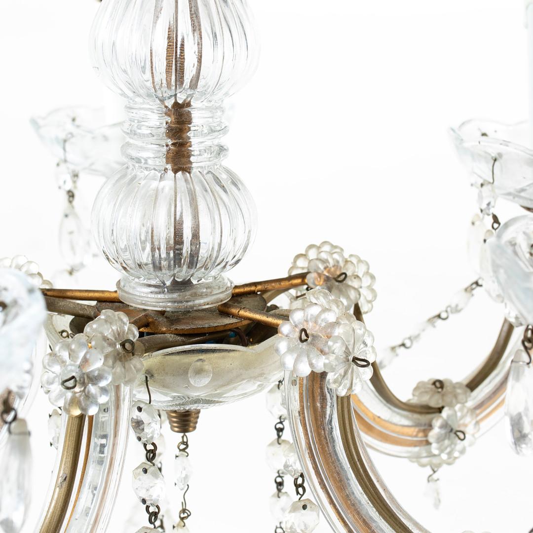 Antique Crystal CEILING LAMP, Pendant Light Long Hollywood Regency Chandelier
There is space for five bulbs with small and large prisms.
Length: 48cm
Width: 45cm
Height (luminaire): 12cm.

Condition
Excellent Condition. Minimal Normal wear and